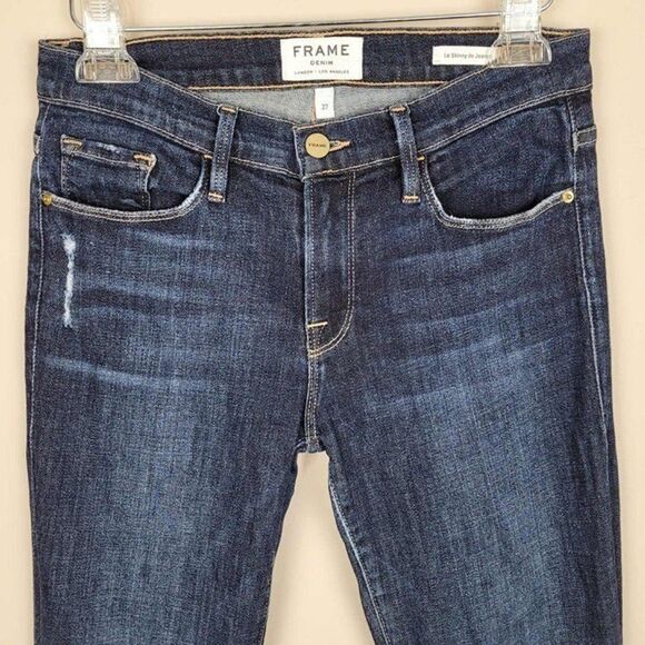 FRAME Size 27 Le Skinny De Jeanne Jeans Crown Heights Dark Blue Step Hem - Picture 3 of 12